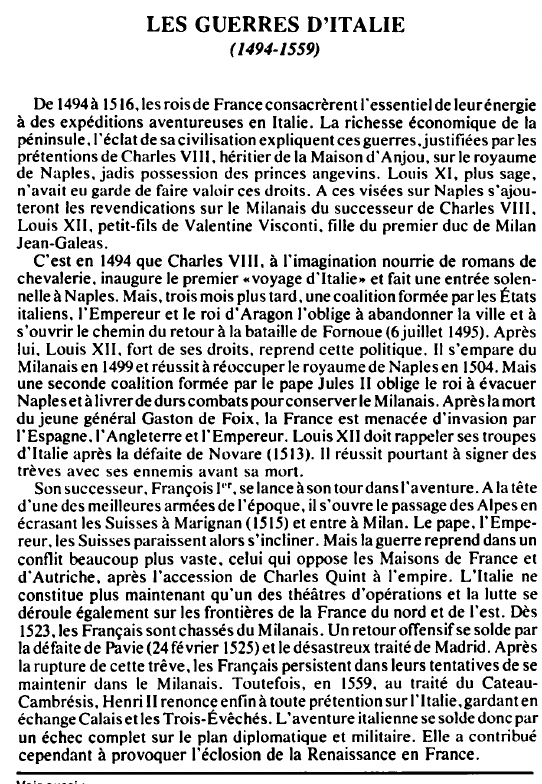 Prévisualisation du document LES GUERRES D'ITALIE(1494-1559) - HISTOIRE.