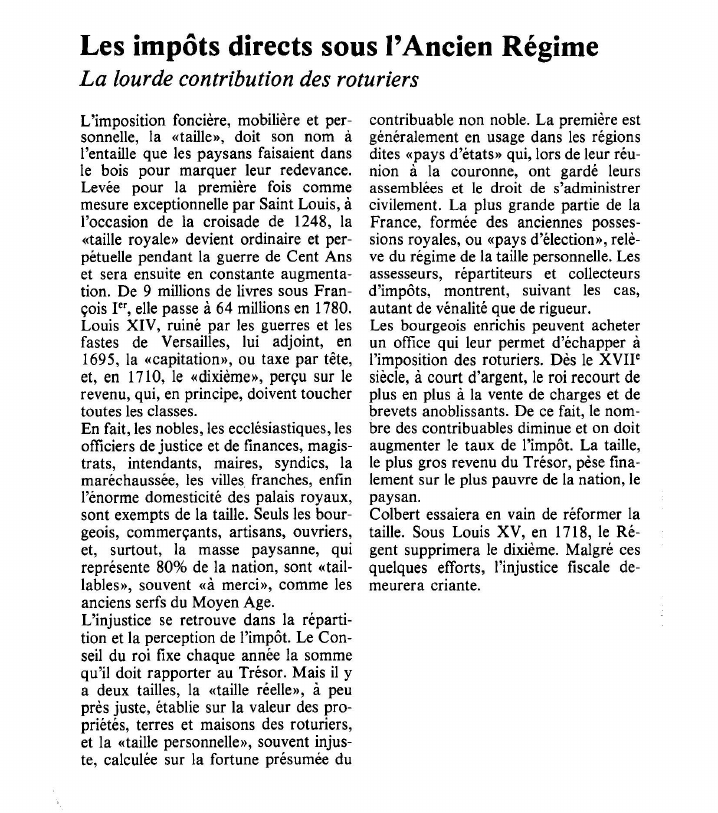 Prévisualisation du document Les impôts directs sous l'Ancien RégimeLa lourde contribution des roturiers.