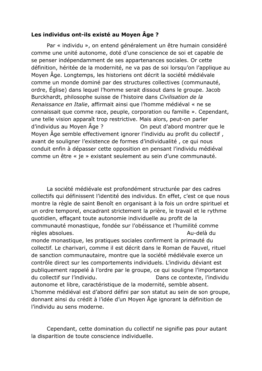 Prévisualisation du document Les individus ont-ils existé au Moyen Âge ?