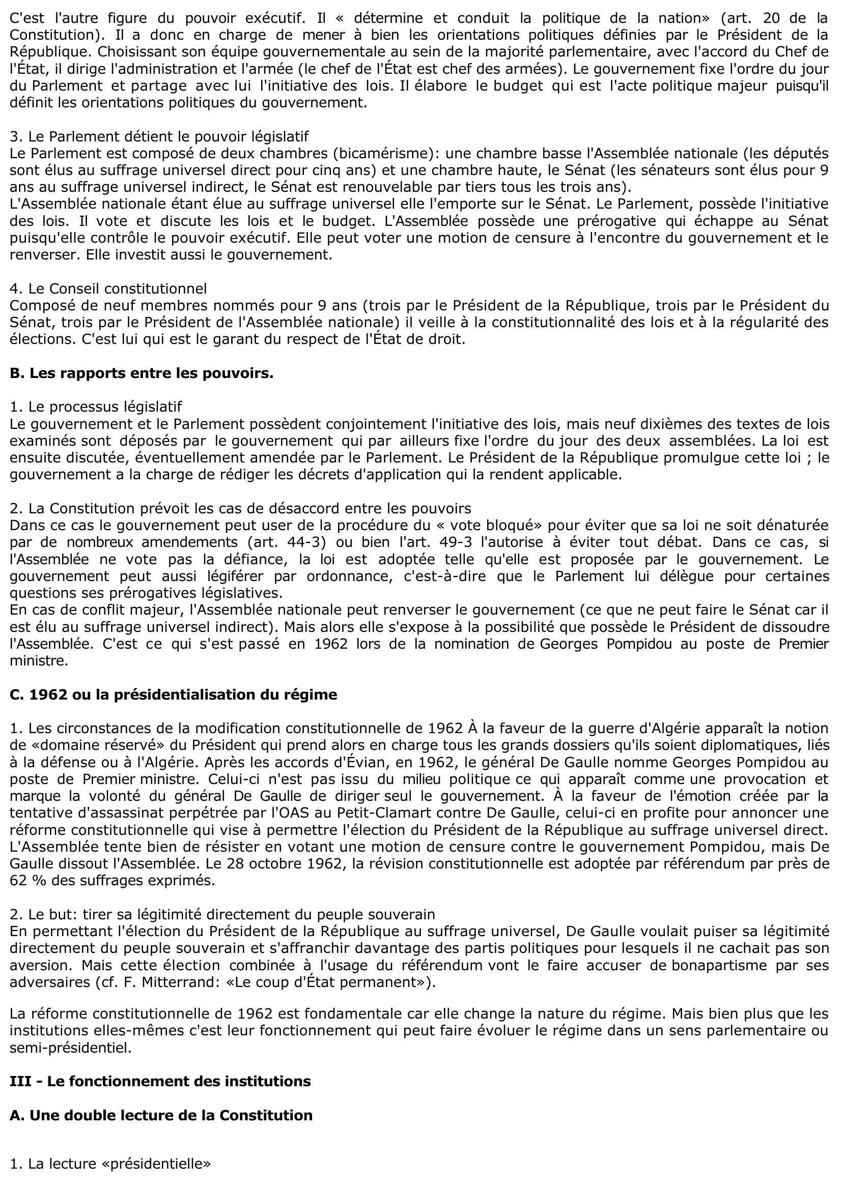 Prévisualisation du document Les institutions de la Ve République et leur fonctionnement de 1958 à 1988 (Histoire)