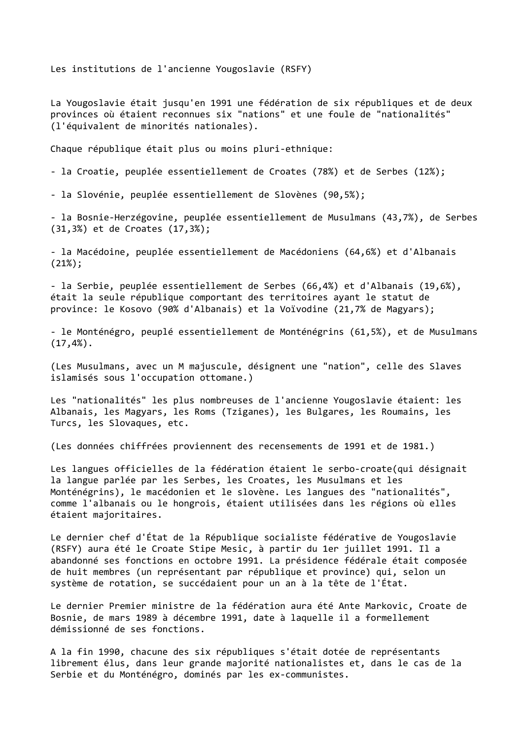 Prévisualisation du document Les institutions de l'ancienne Yougoslavie (RSFY)
