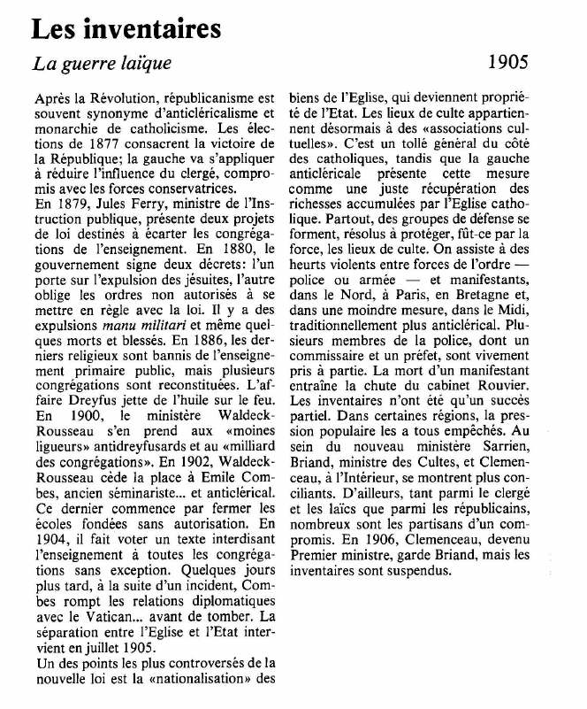 Prévisualisation du document Les inventairesLa guerre laïque.