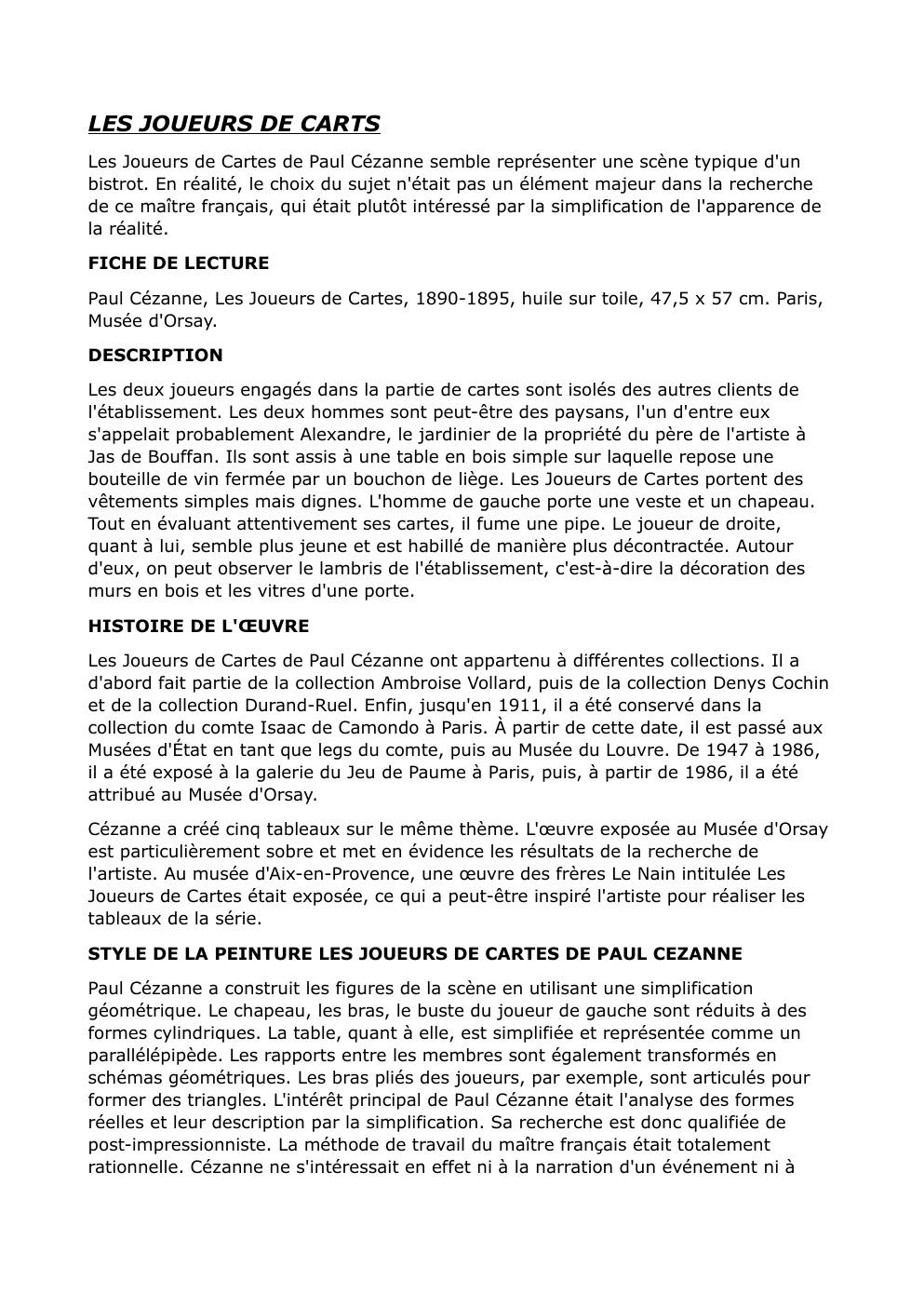 Prévisualisation du document Les Joueurs de Cartes de Paul Cézanne