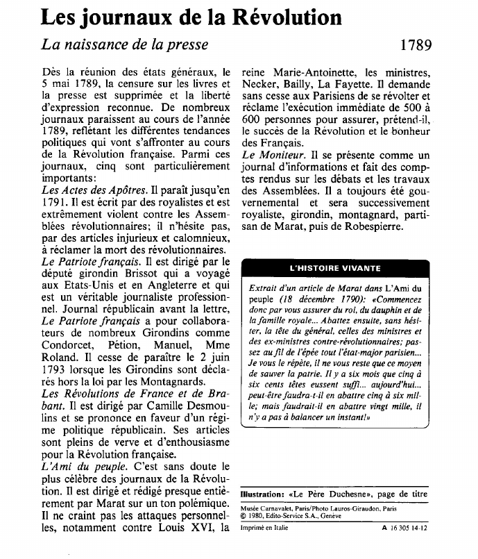 Prévisualisation du document Les journaux de la RévolutionLa naissance de la presse.