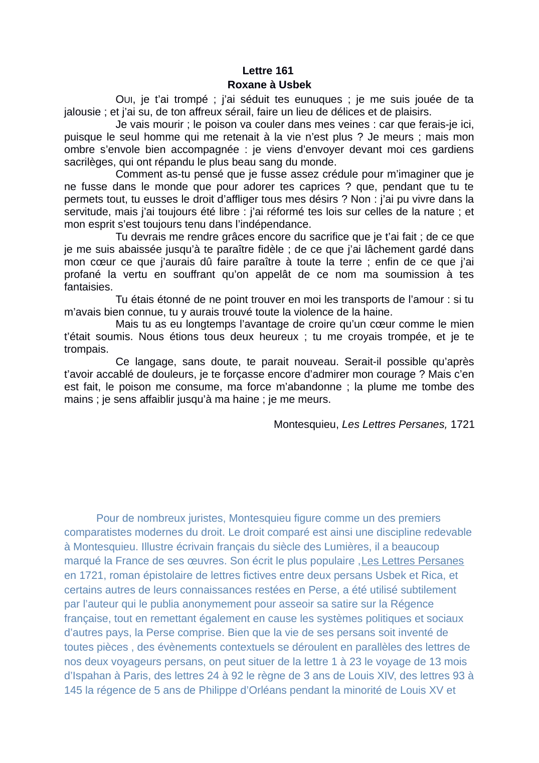 Prévisualisation du document Les Lettres Persanes : Lettre 161