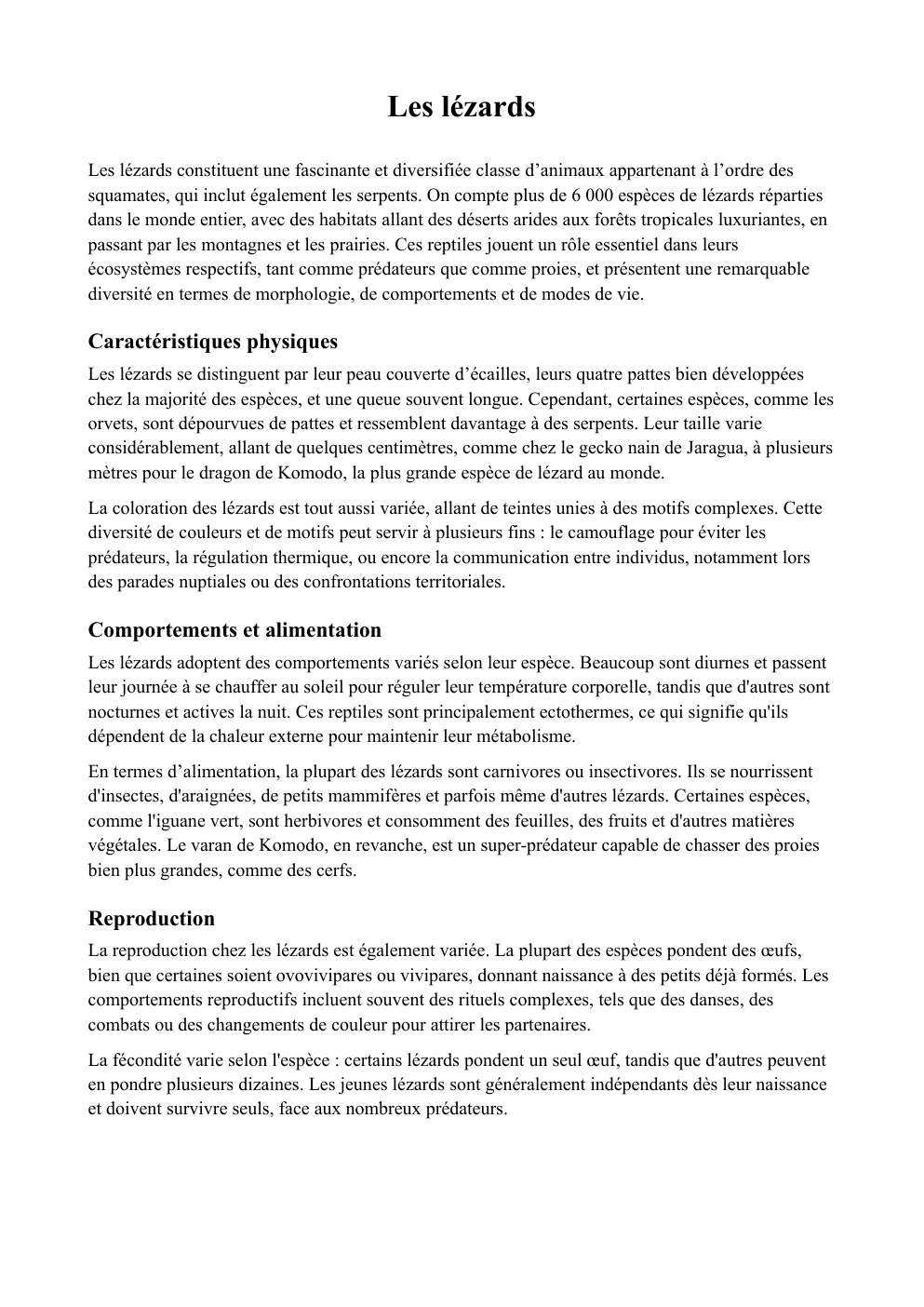 Prévisualisation du document Les lézards