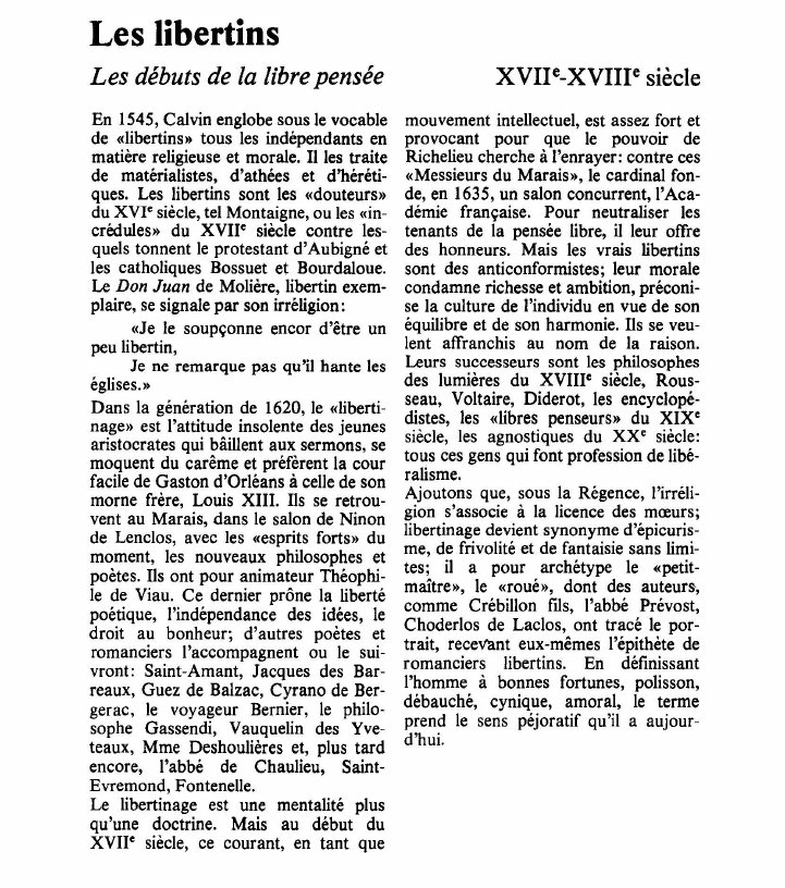 Prévisualisation du document Les libertinsLes débuts de la libre pensée.