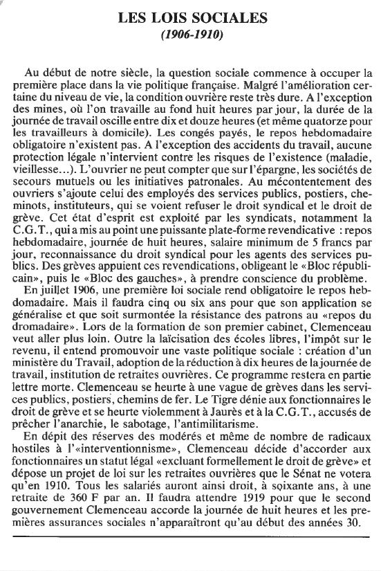 Prévisualisation du document LES LOIS SOCIALES(1906-1910) (HISTOIRE).