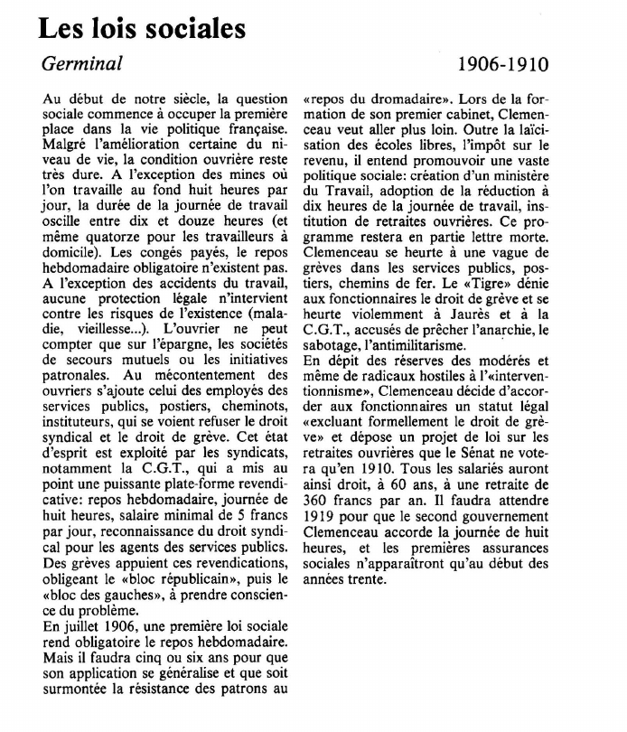 Prévisualisation du document Les lois socialesGerminal.