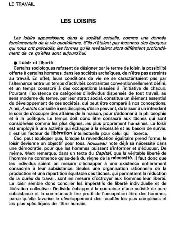 Prévisualisation du document LES LOISIRS (fiche bac)