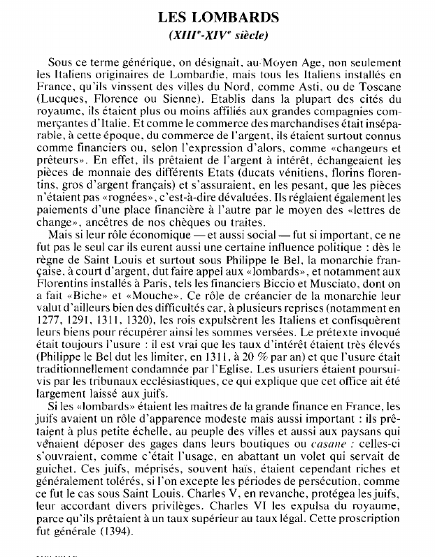Prévisualisation du document LES LOMBARDS(XIIIe-XIVe siècle) - HISTOIRE.
