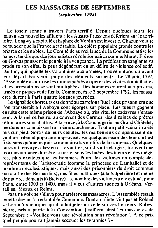 Prévisualisation du document LES MASSACRES DE SEPTEMBRE(septembre 1792) - HISTOIRE.