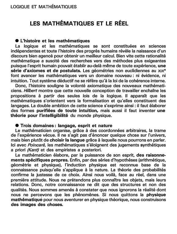 Prévisualisation du document LES MATHÉMATIQUES ET LE RÉEL (fiche bac)