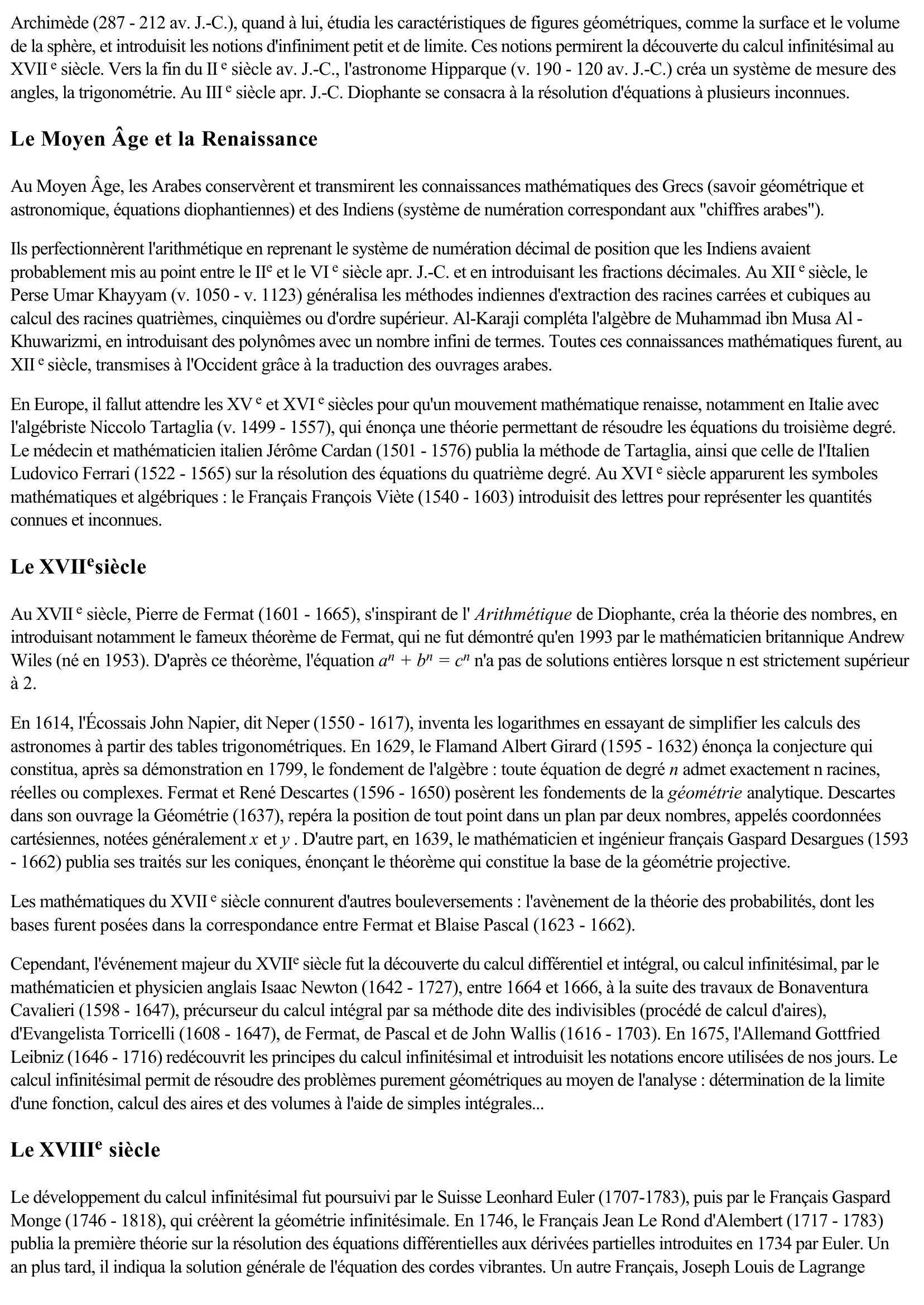Prévisualisation du document Les mathématiques (Sciences & Techniques)