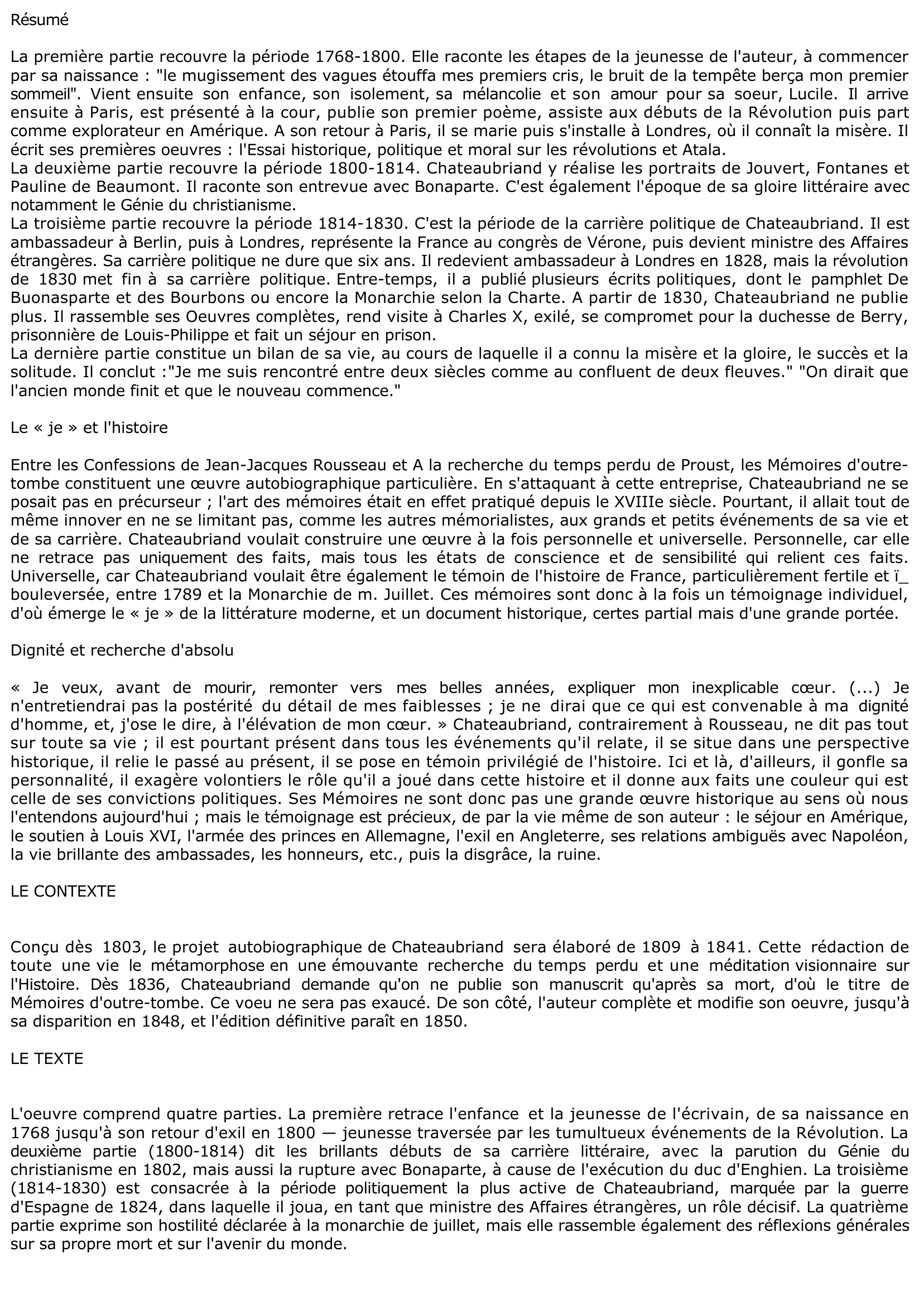 Prévisualisation du document Les « Mémoires d'outre-tombe » de Chateaubriand (fiche de lecture)