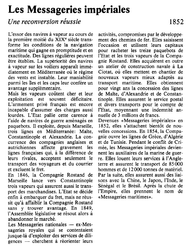 Prévisualisation du document Les Messageries impérialesUne reconversion réussie.