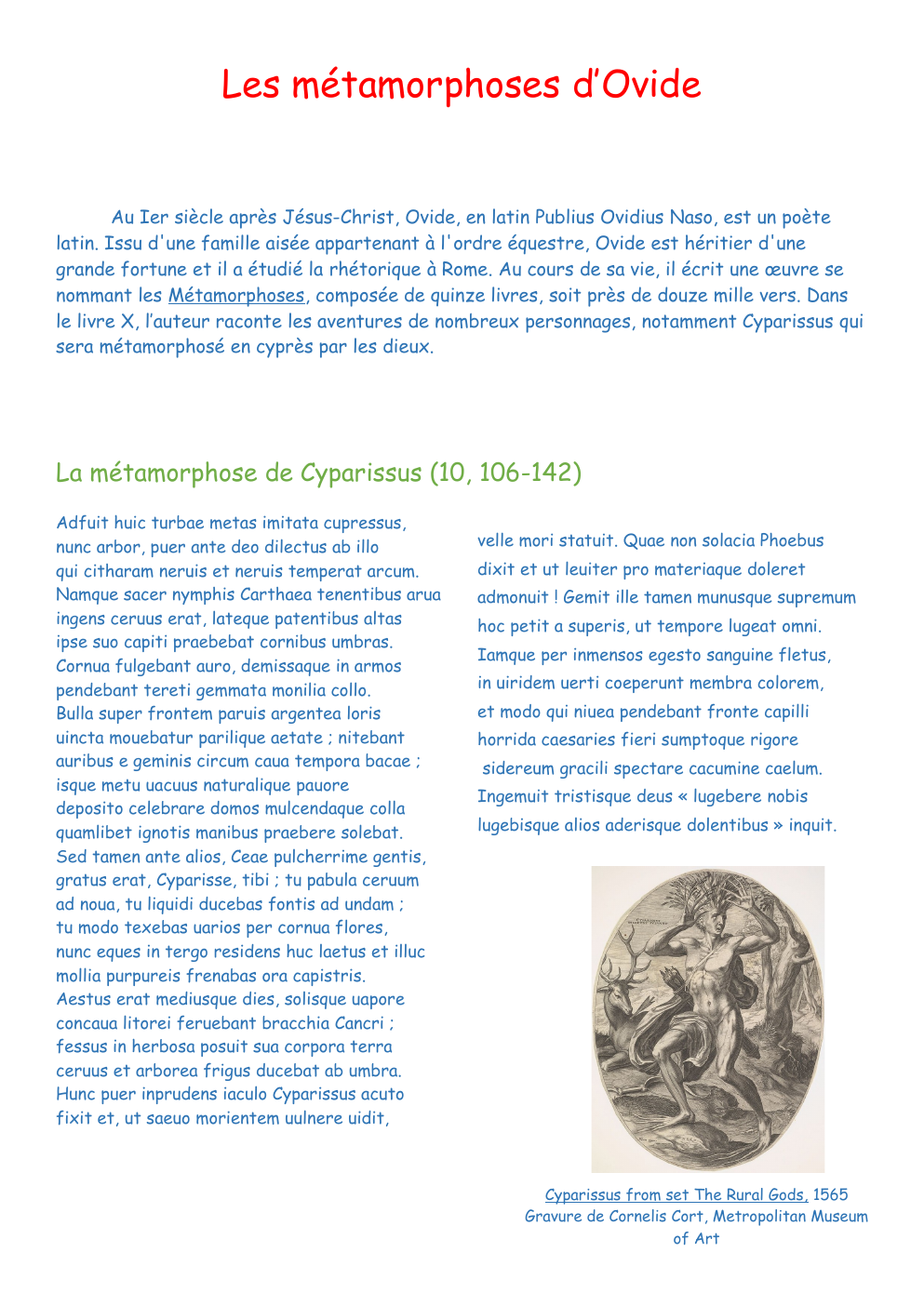 Prévisualisation du document Les métamorphoses d’Ovide: La métamorphose de Cyparissus (10, 106-142)