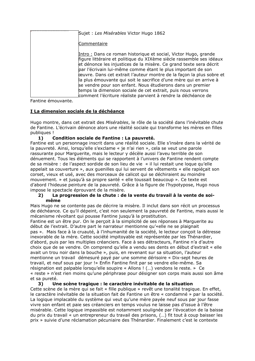 Prévisualisation du document Les Misérables Victor Hugo 1862: Fantine. Commentaire