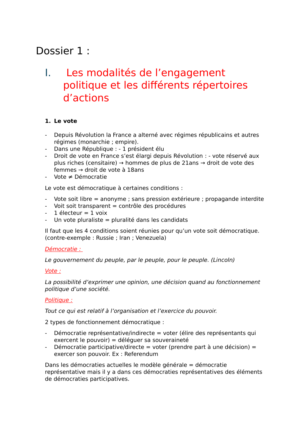 Prévisualisation du document Les modalités de l’engagement politique et les différents répertoires d’actions