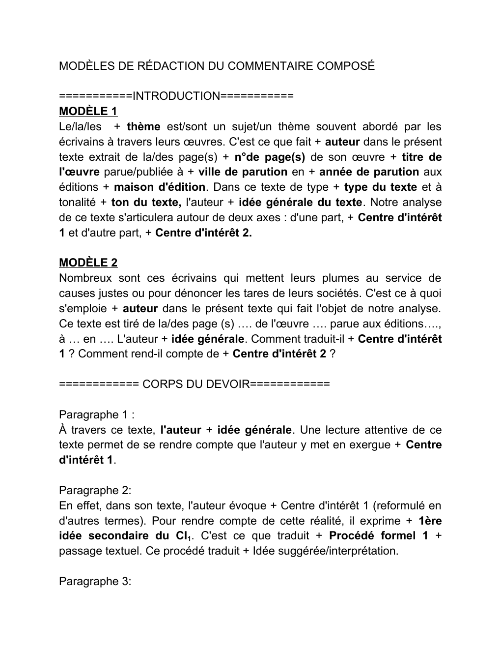 Prévisualisation du document Les modèles de rédaction du commentaire composé