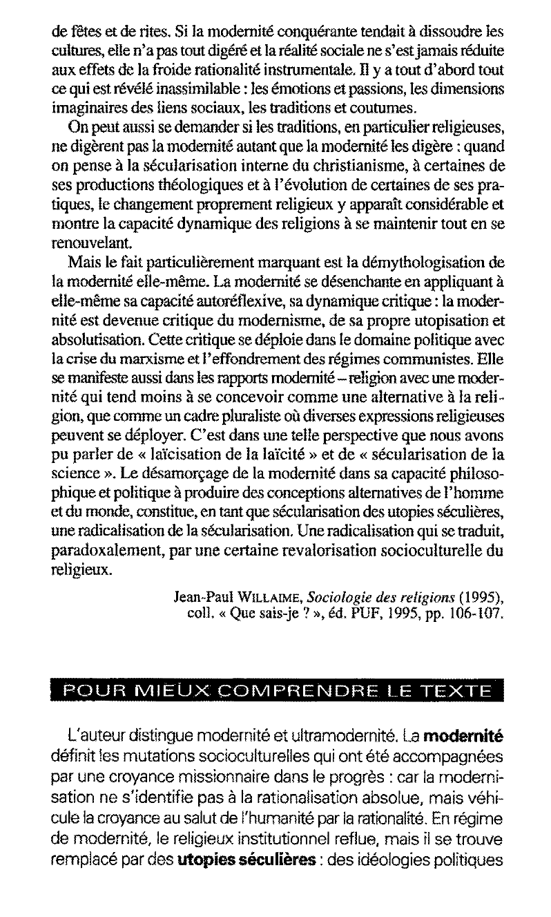 Prévisualisation du document Les mutations du religieux en régime d'ultramodernïté J.-P. WILLAIME