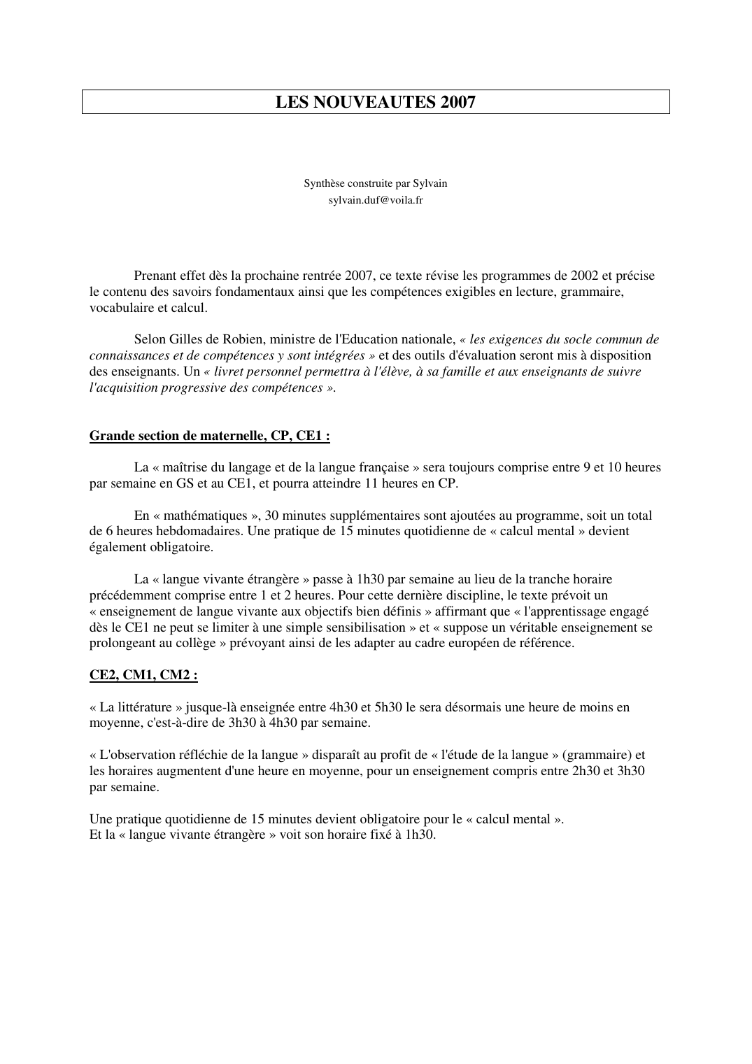 Prévisualisation du document LES NOUVEAUTES 2007Synthèse construite par Sylvainsylvain.
