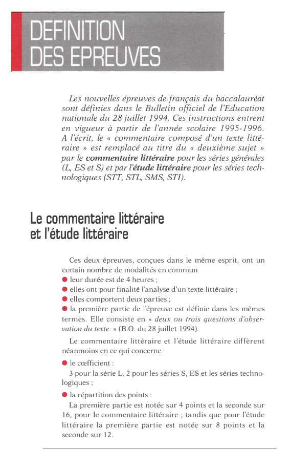Prévisualisation du document Les nouvelles épreuves de français du baccalauréat
sont définies dans le Bulletin officiel de l'Education
nationale du 28 juillet 1994....
