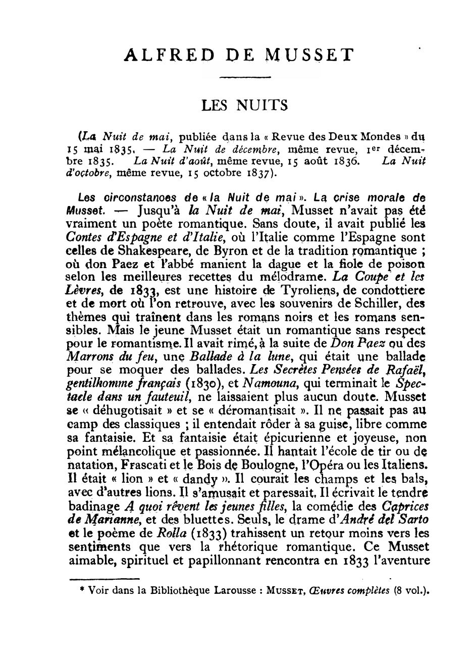 Prévisualisation du document Les « Nuits » de Musset