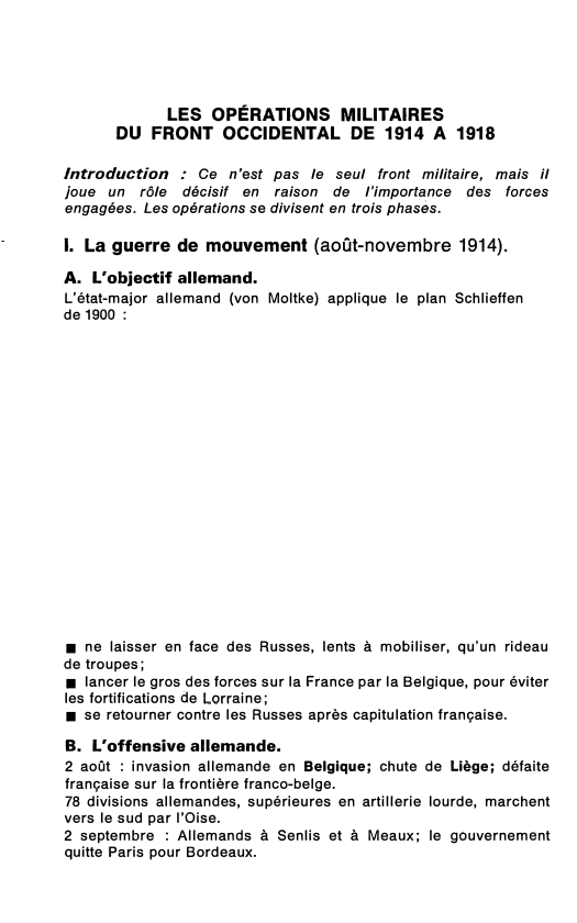 Prévisualisation du document LES OPÉRATIONS MILITAIRES DU FRONT OCCIDENTAL DE 1914 A 1918