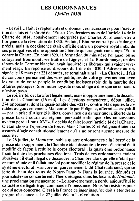 Prévisualisation du document LES ORDONNANCES(Juillet 1830) - HISTOIRE.