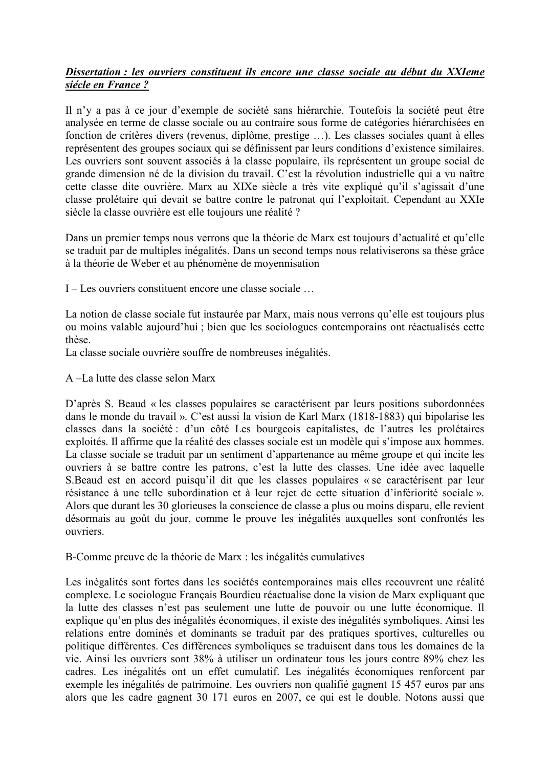 Prévisualisation du document Les ouvriers constituent ils encore une classe sociale au début du XXIeme siécle en France ?