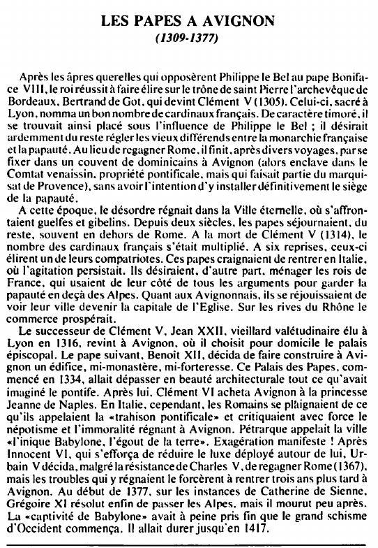 Prévisualisation du document LES PAPES A AVIGNON( 1309- 1377) - HISTOIRE.