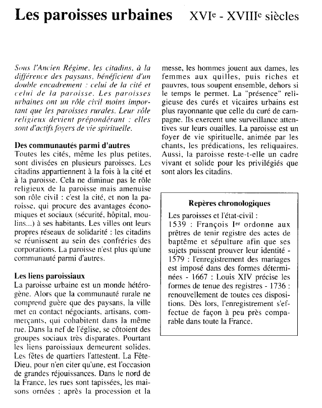 Prévisualisation du document Les paroisses urbaines xvie - XVIIIe siècles.