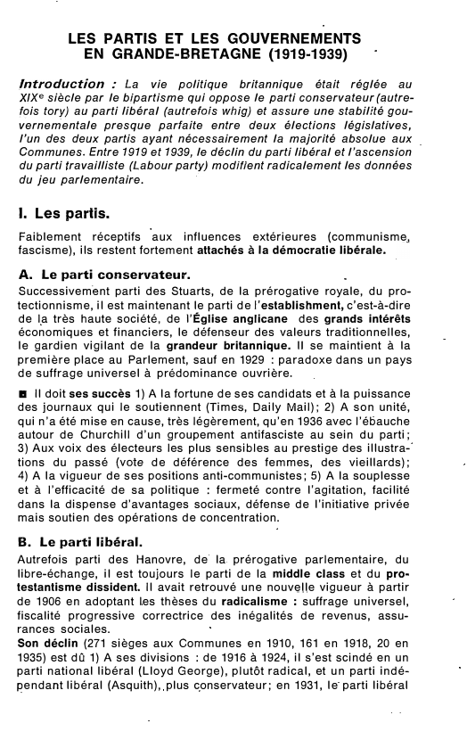 Prévisualisation du document LES PARTIS ET LES GOUVERNEMENTS EN GRANDE-BRETAGNE (1919-1939)