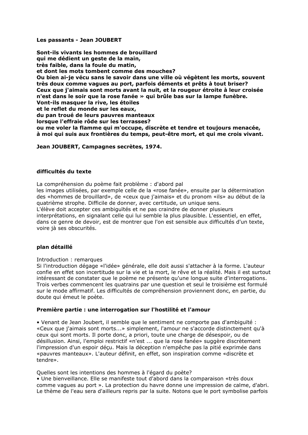 Prévisualisation du document Les passants - Jean JOUBERT. Commentaire