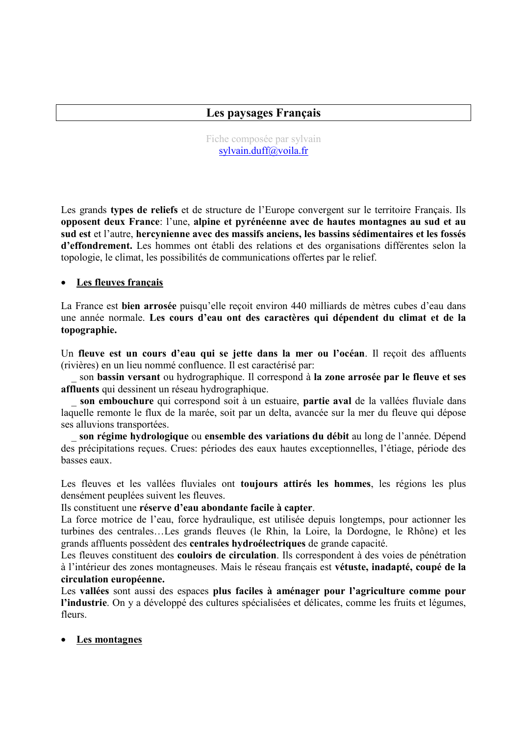 Prévisualisation du document Les paysages FrançaisFiche composée par sylvainsylvain.