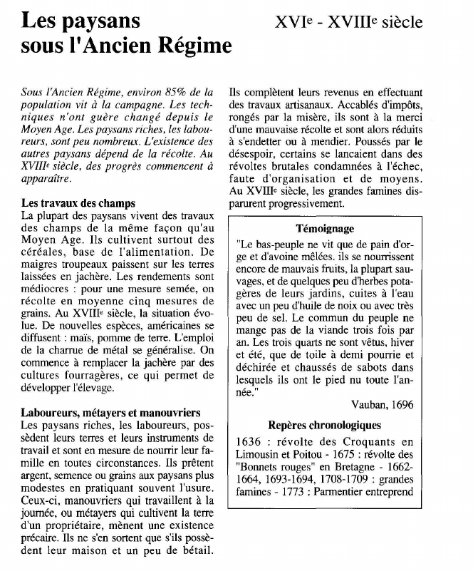 Prévisualisation du document Les paysans	XVIe - XVIIIe sièclesous l'Ancien Régime.