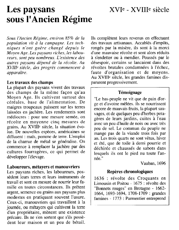 Prévisualisation du document Les paysans	XVIe - XVIIIe sièclesous l'Ancien Régime.
