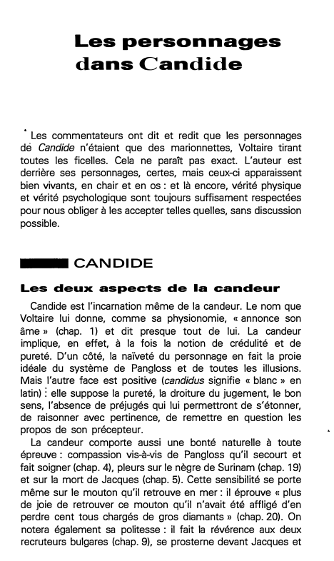 Prévisualisation du document Les personnages
dans Candide

Les commentateurs ont dit et redit que les personnages
dè Candide n'étaient que des marionnettes, Voltaire...