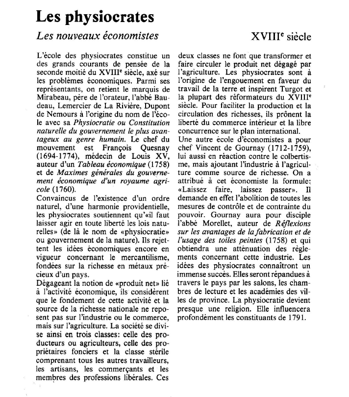 Prévisualisation du document Les physiocratesLes nouveaux économistes.