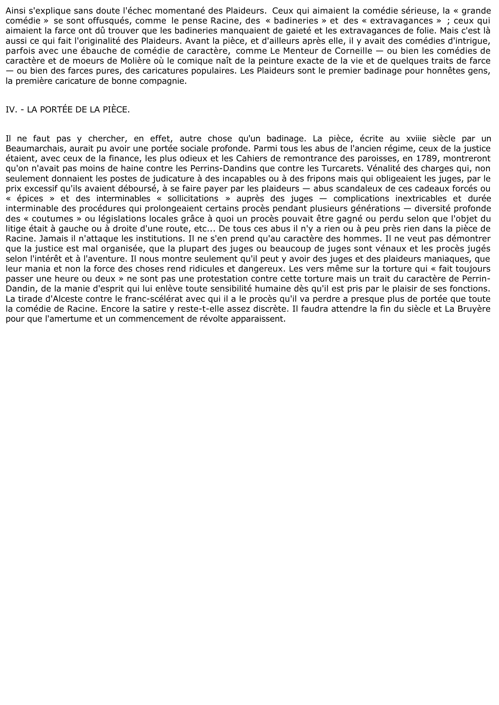 Prévisualisation du document LES PLAIDEURS DE RACINE (ANALYSE)