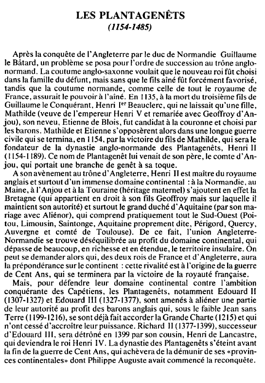 Prévisualisation du document LES PLANTAGENÊTS(1154-1485) - BIOGRAPHIE.