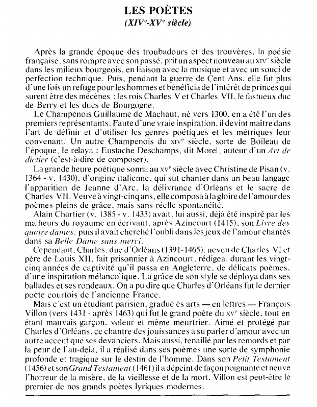 Prévisualisation du document LES POÈTES(XIVe-XVe siècle) - HISTOIRE.