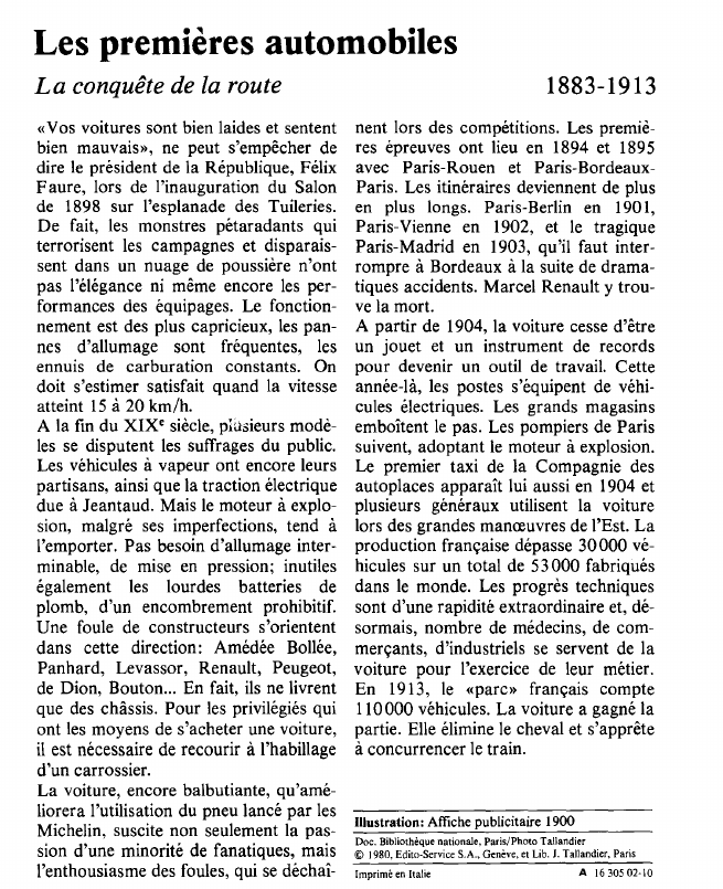 Prévisualisation du document Les premières automobilesLa conquête de la route.
