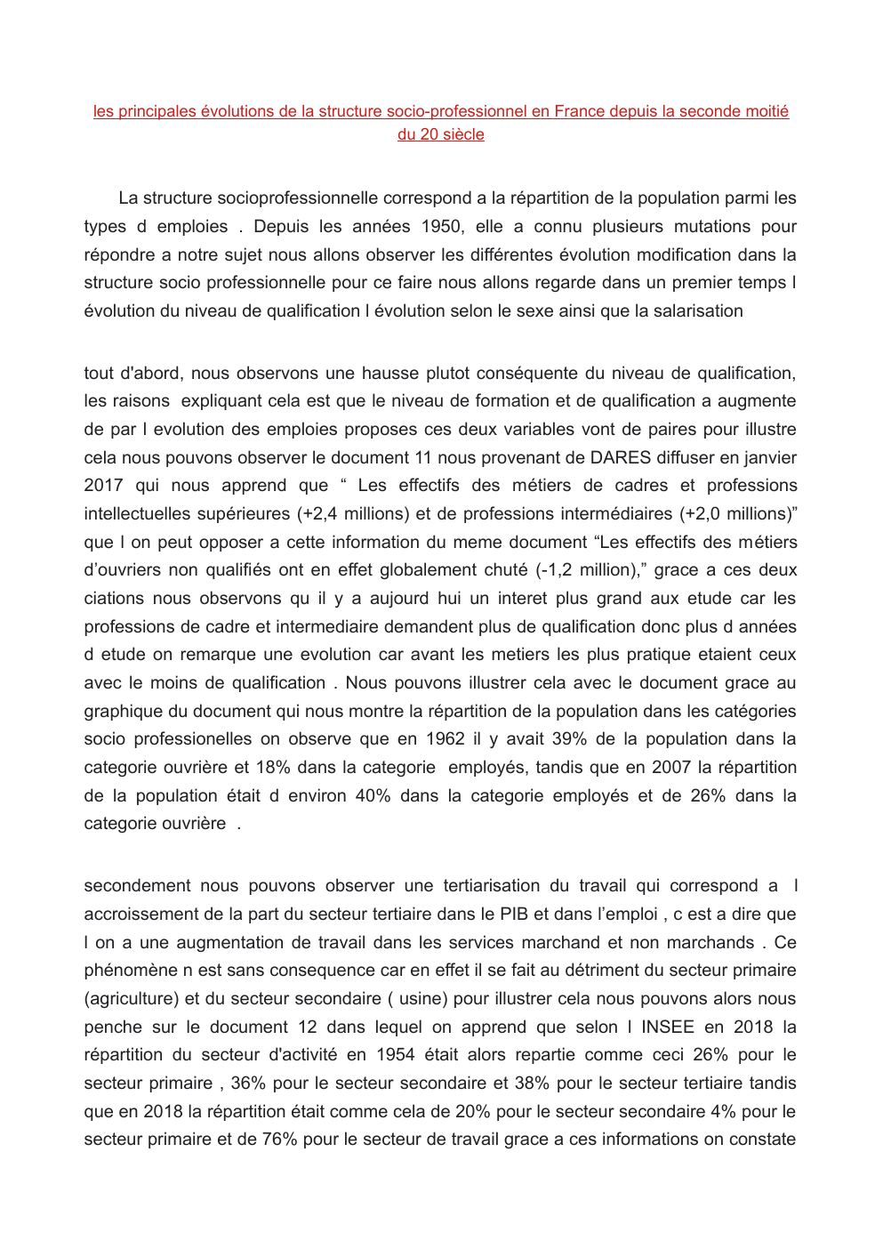 Prévisualisation du document Les principales évolutions de la structure socio-professionnel en France depuis la seconde moitié du 20 siècle