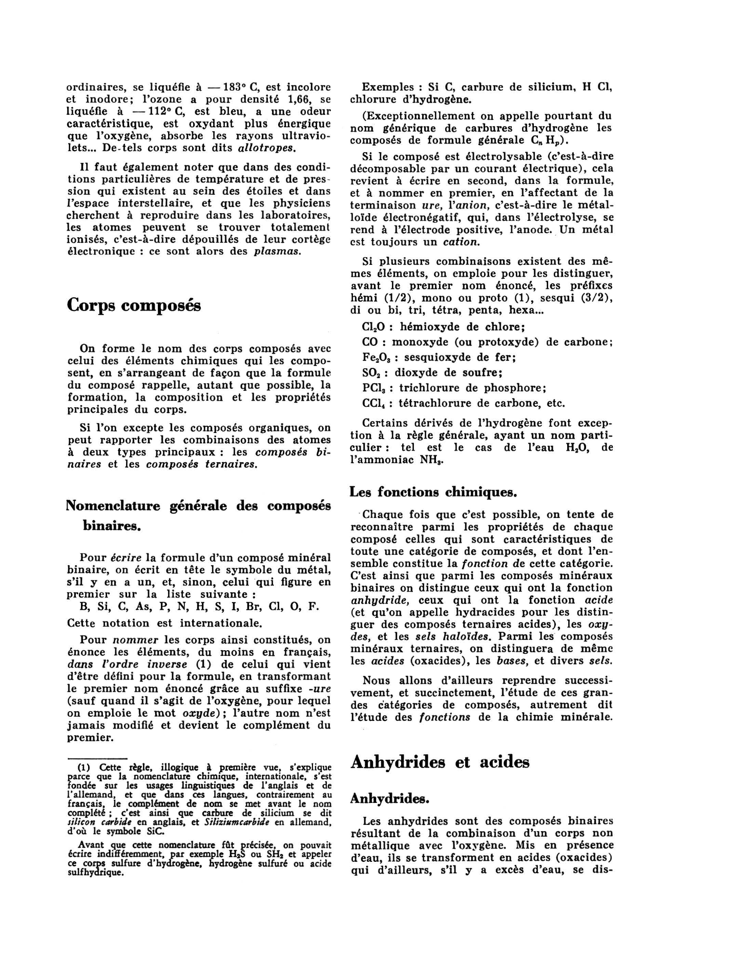 Prévisualisation du document Les principales fonctions de la chimie minérale : Anhydrides et acides. - Oxydes et bases. - Sels. - Radicaux et valence. - Alliages