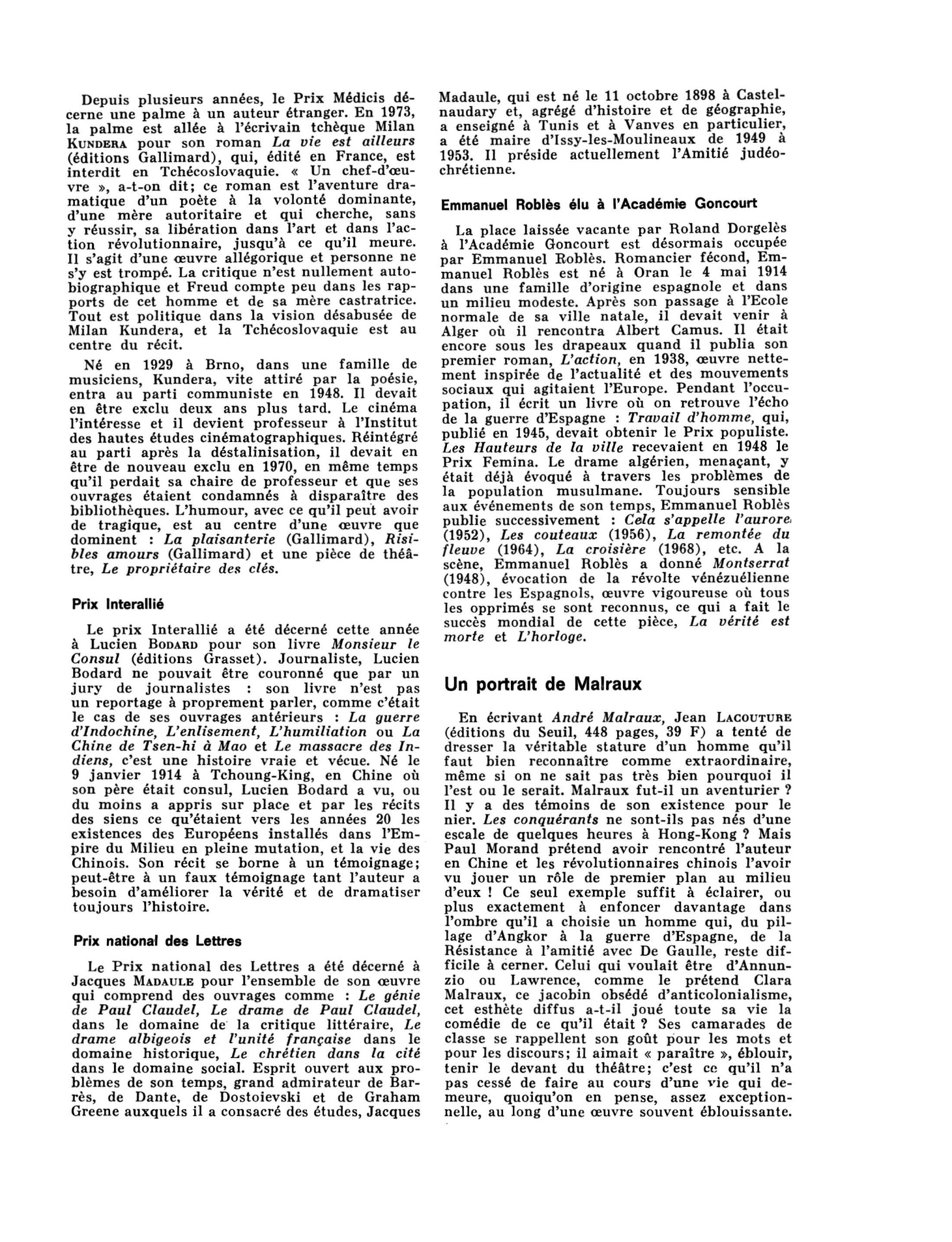 Prévisualisation du document Les prix littéraires de l'automne 1974 et 1975 (Littérature)