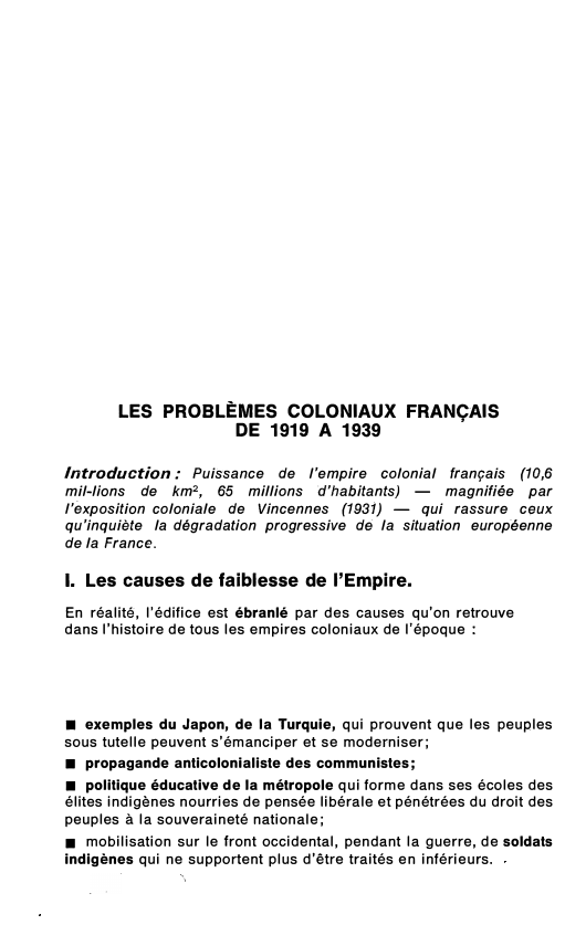 Prévisualisation du document LES PROBLÈMES COLONIAUX FRANÇAIS DE 1919 A 1939