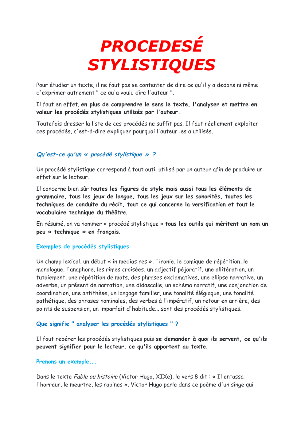 Prévisualisation du document Les procédés stylistiques explications