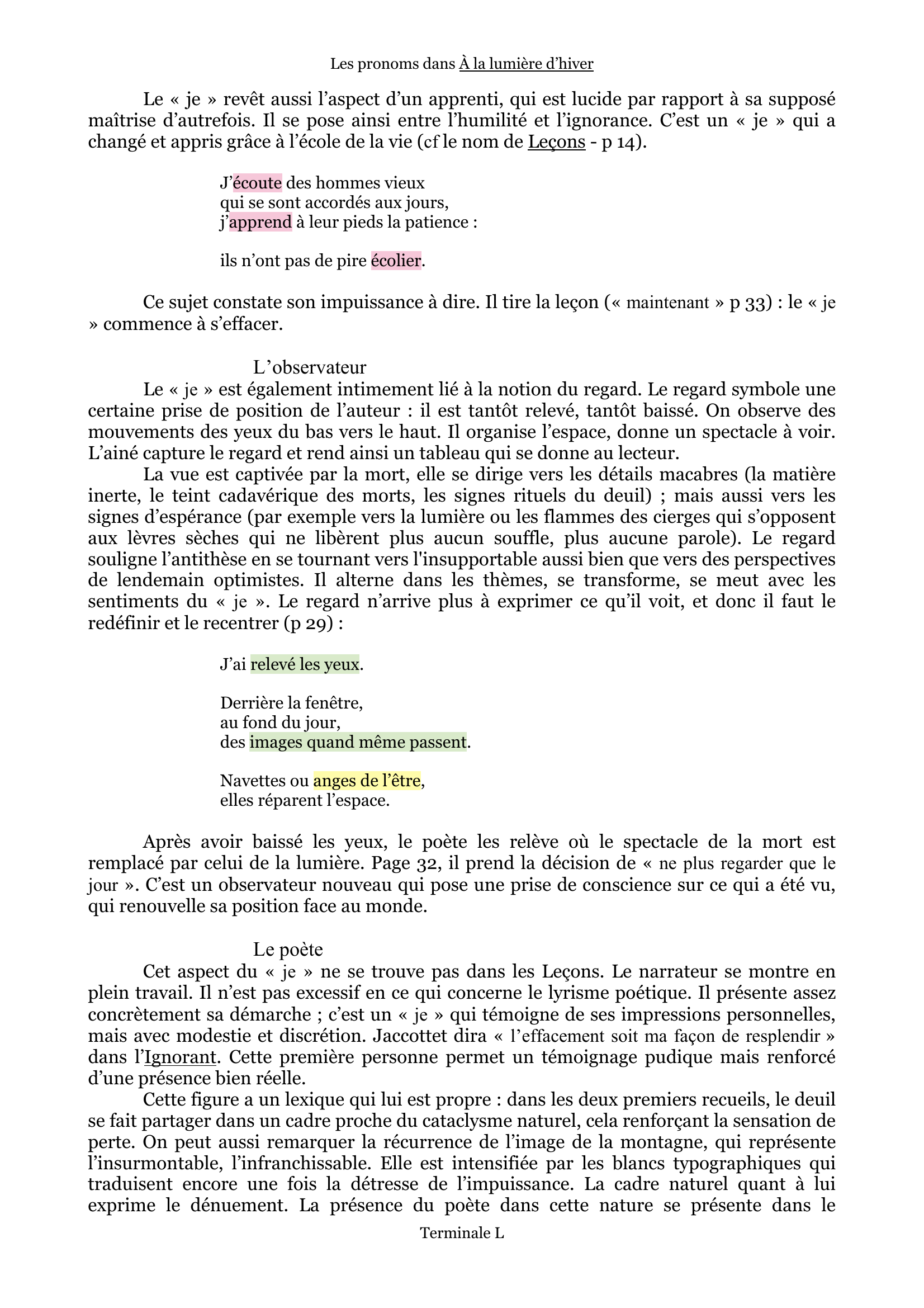 Prévisualisation du document Les pronoms dans À la lumière d'hiver de Jaccottet